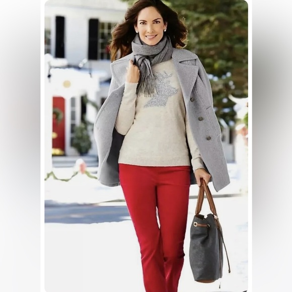 Talbots Gray Crewneck Sweater Lambswool Alpaca, silver reindeer size Sma… - Picture 8 of 9